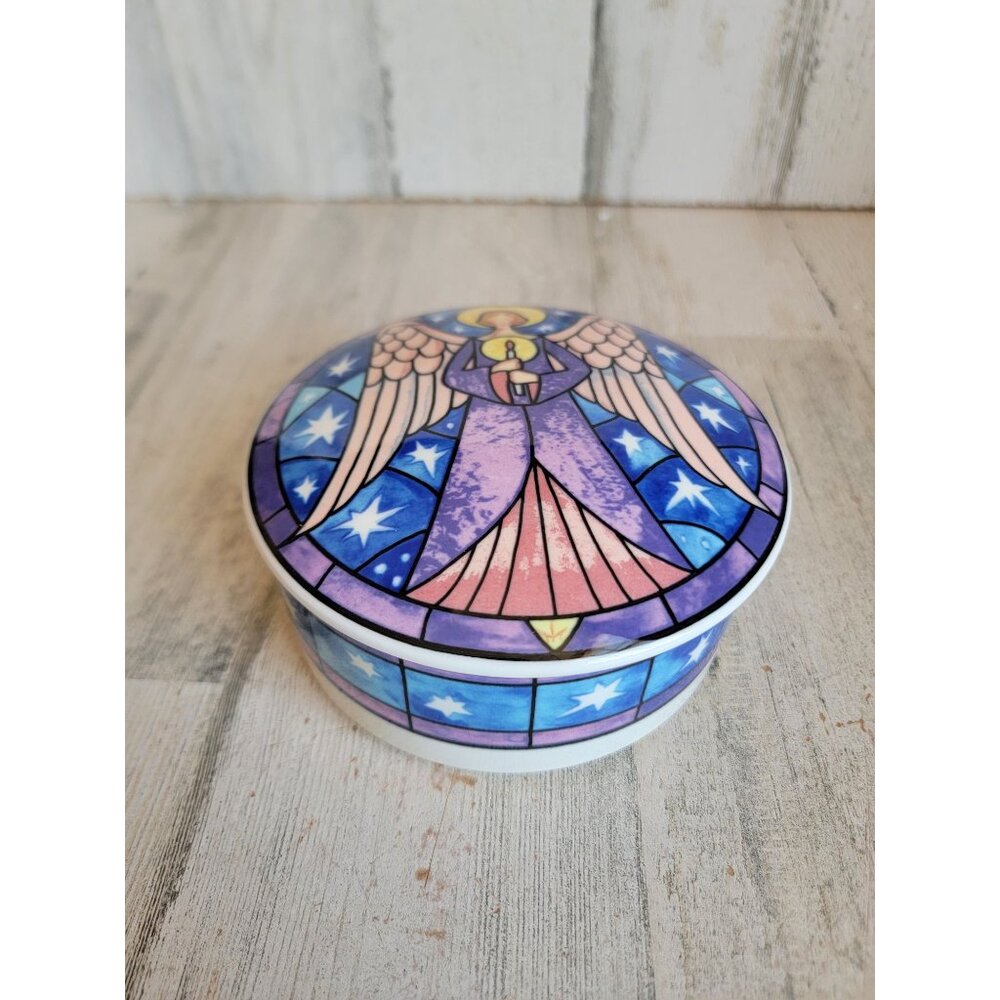 Mikasa angel porcelain angel‎ trinket box container round Vintage